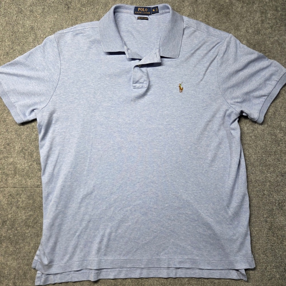 Polo Ralph Lauren Mens XL Blue Pima Soft Touch Short Sleeve Polo Shirt Heathered
